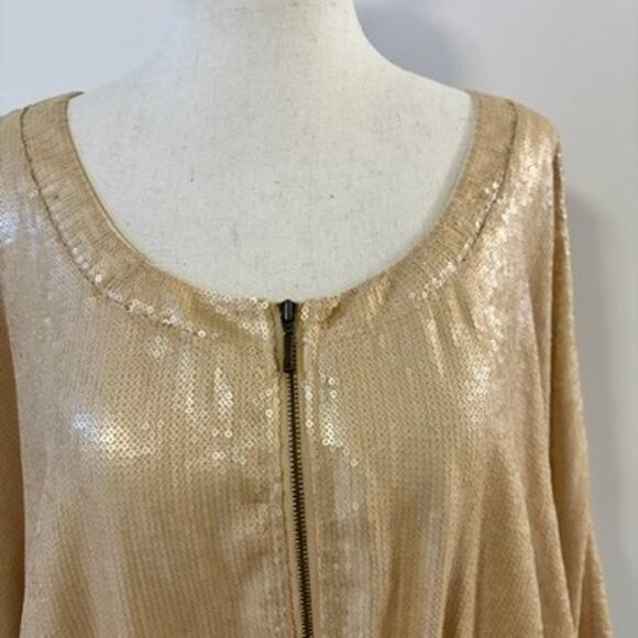 GIBSON Gold Crop Sequin Zip Up Bomber Style Jacket Size XS - Picture 3 of 14